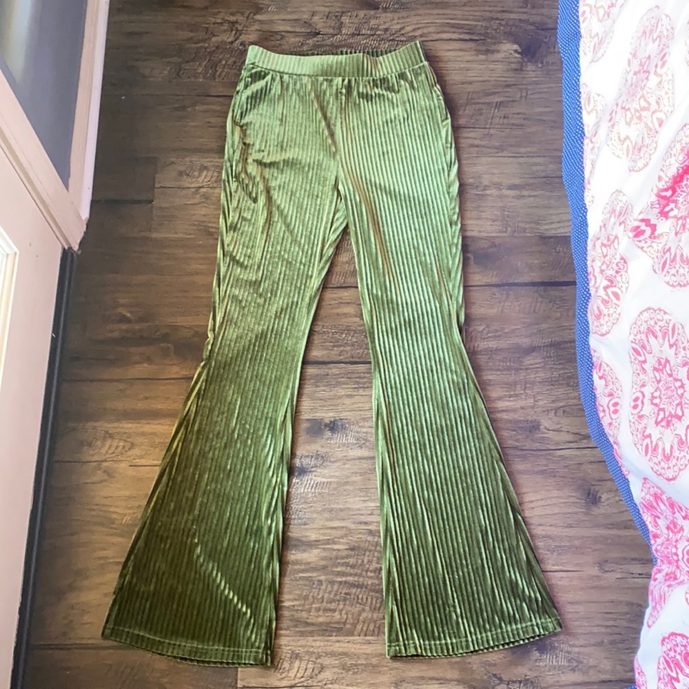 Velvet Green Flare Pants
